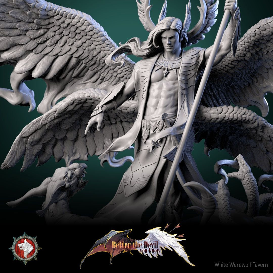 Cassiel, Heaven's Sentinel - Better the Devil You Know - 3d Printed Miniature Sculpted by White Werewolf Tavern
