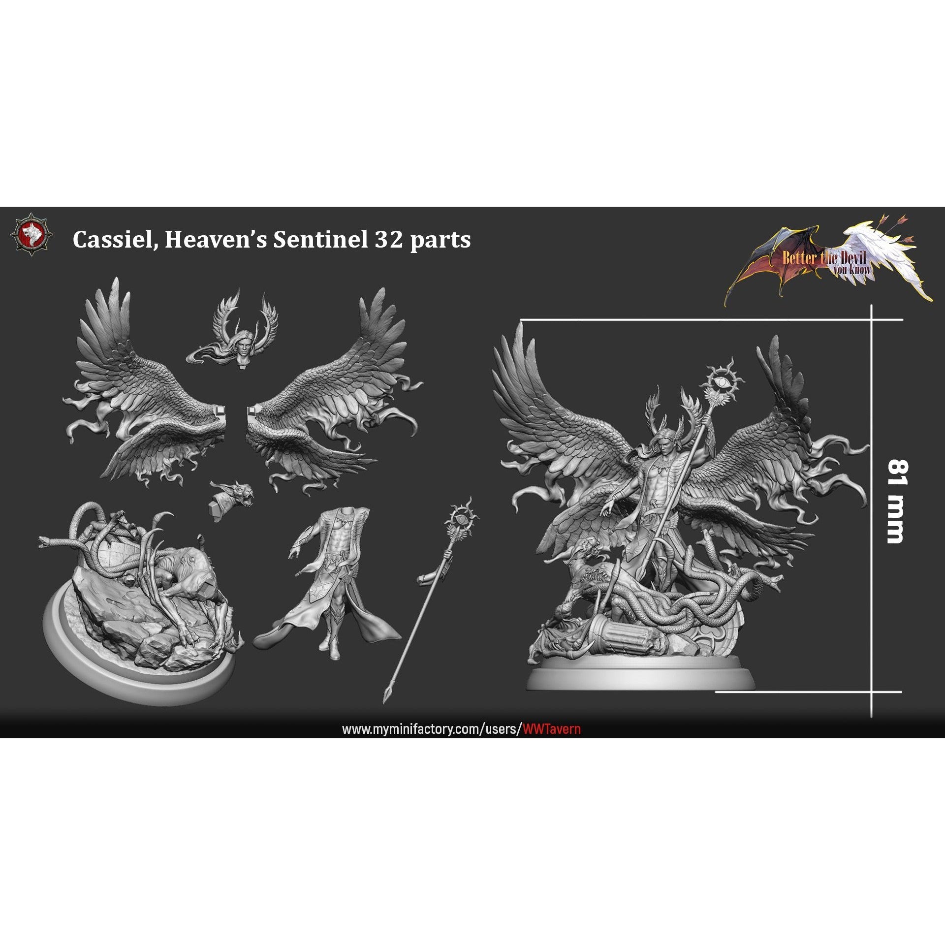 Cassiel, Heaven's Sentinel - Better the Devil You Know - 3d Printed Miniature Sculpted by White Werewolf Tavern