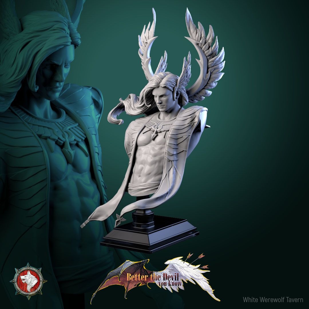 Cassiel, Heaven's Sentinel Bust - Better the Devil You Know - 3d Printed Miniature Sculpted by White Werewolf Tavern