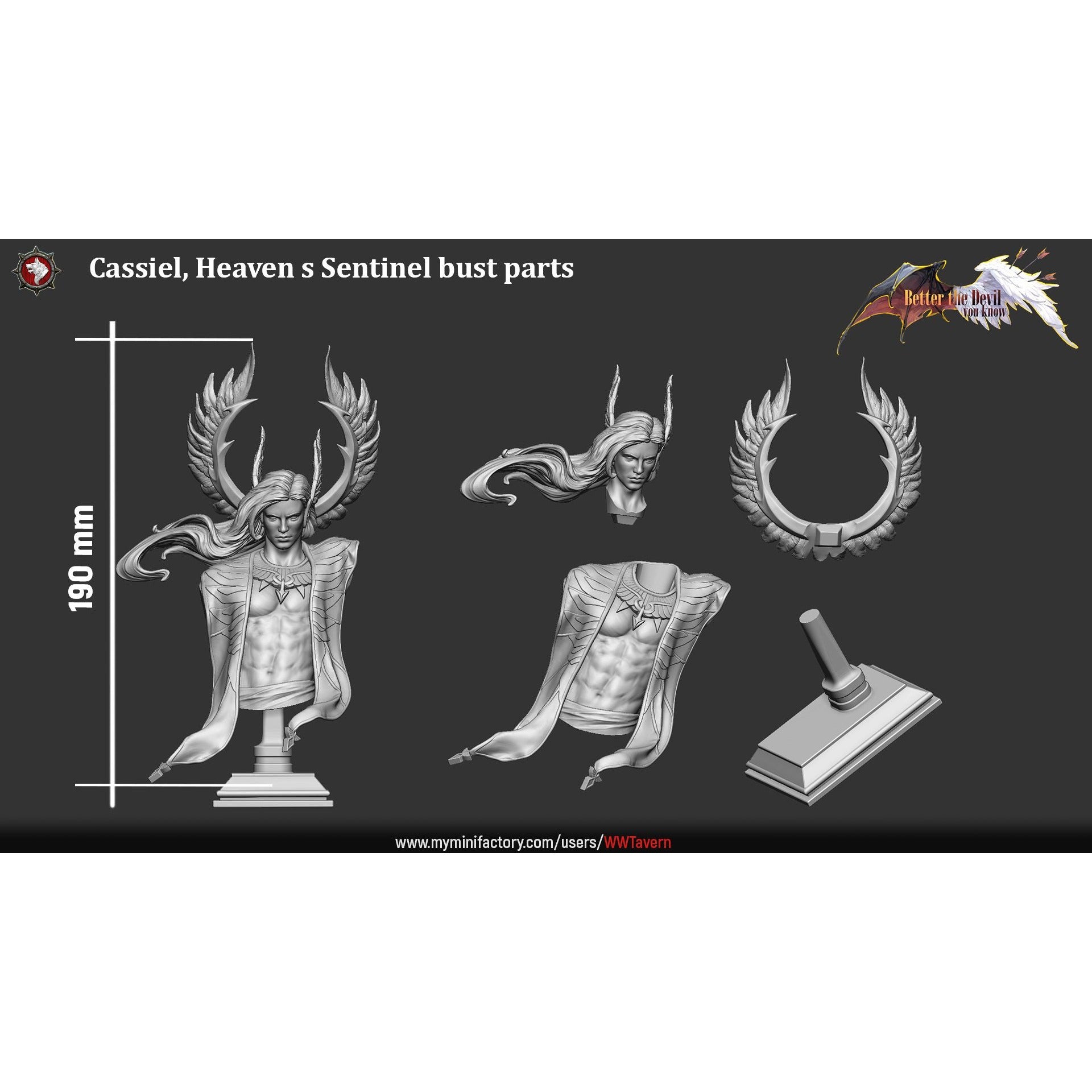 Cassiel, Heaven's Sentinel Bust - Better the Devil You Know - 3d Printed Miniature Sculpted by White Werewolf Tavern
