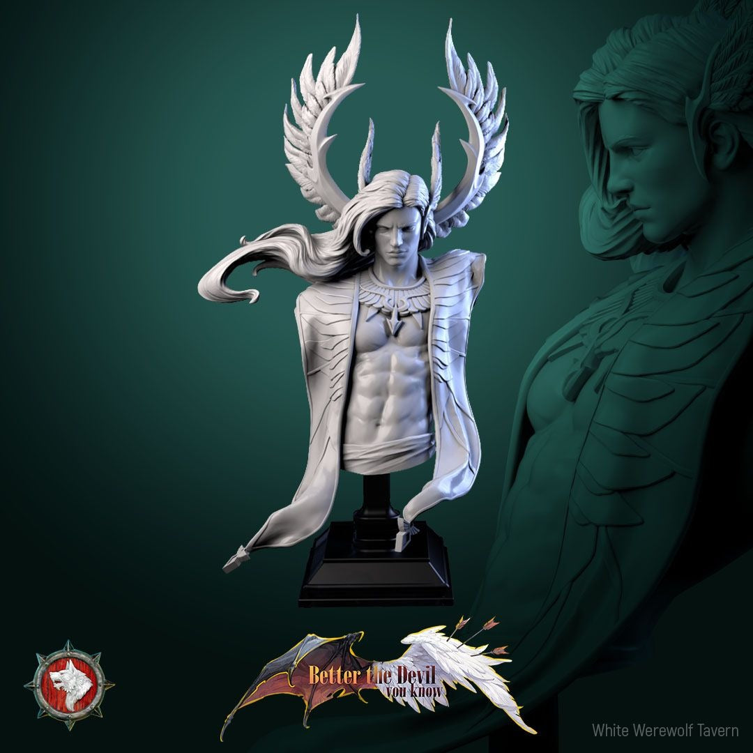 Cassiel, Heaven's Sentinel Bust - Better the Devil You Know - 3d Printed Miniature Sculpted by White Werewolf Tavern