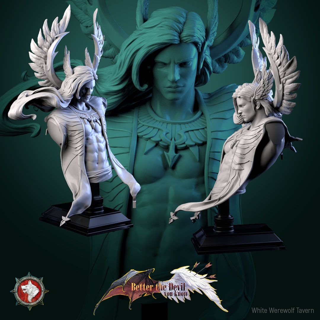 Cassiel, Heaven's Sentinel Bust - Better the Devil You Know - 3d Printed Miniature Sculpted by White Werewolf Tavern