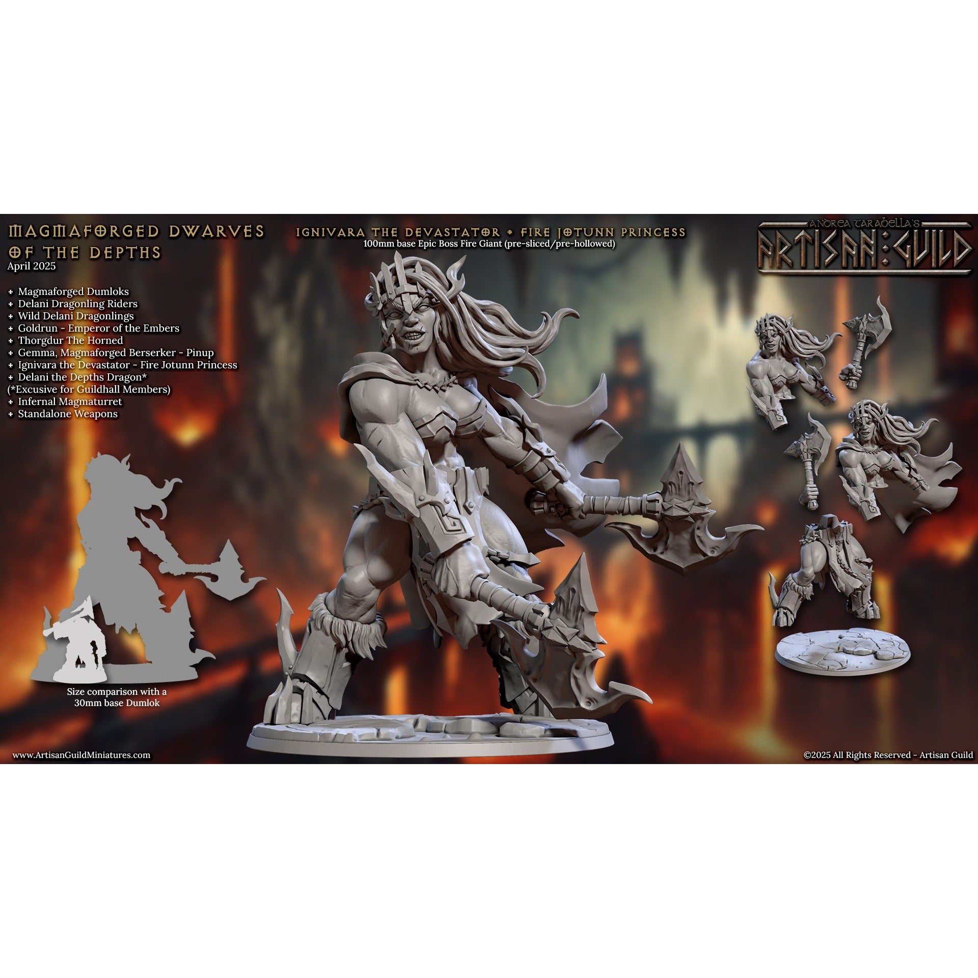 Ignivara the Devastator, Fire Jotunn Priestess - Magmaforged Dwarves of the Depths - 3d Printed Miniature sculpted by Artisan Guild