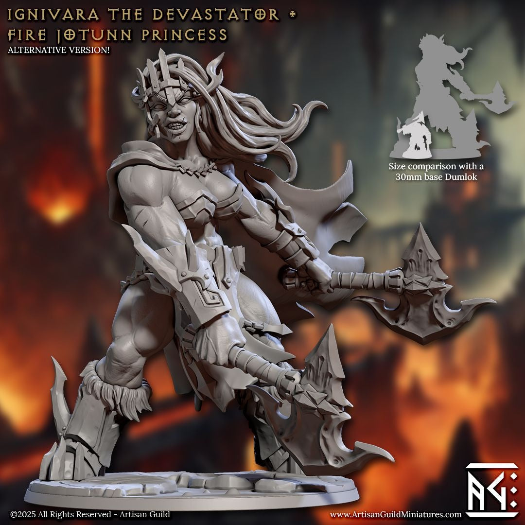 Ignivara the Devastator, Fire Jotunn Priestess - Magmaforged Dwarves of the Depths - 3d Printed Miniature sculpted by Artisan Guild