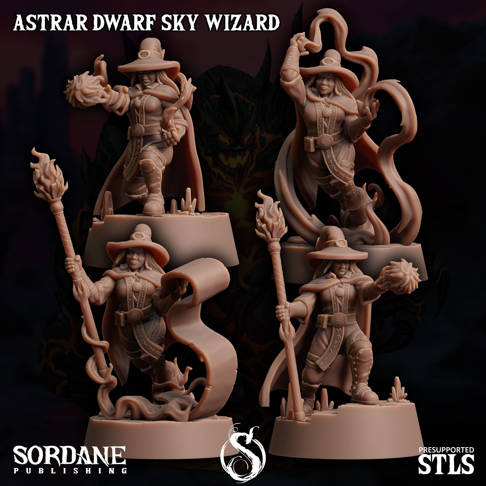 Astrar (Sky Dwarf) Wizard -  3d Printed Miniature Sculpted by Sordane Publishing