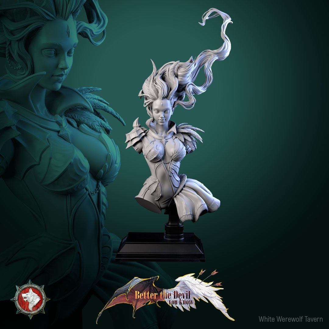 Lysandra, the Bifurcated Seraph Bust - Better the Devil You Know - 3d Printed Miniature Sculpted by White Werewolf Tavern