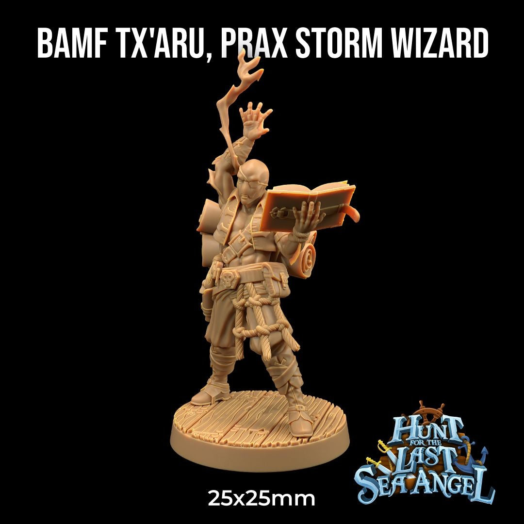 Bamf Tx'Aru, Storm Wizard - Hunt for the Last Sea Angel - 3d Printed Miniature Sculpted by Dragon Trappers Lodge