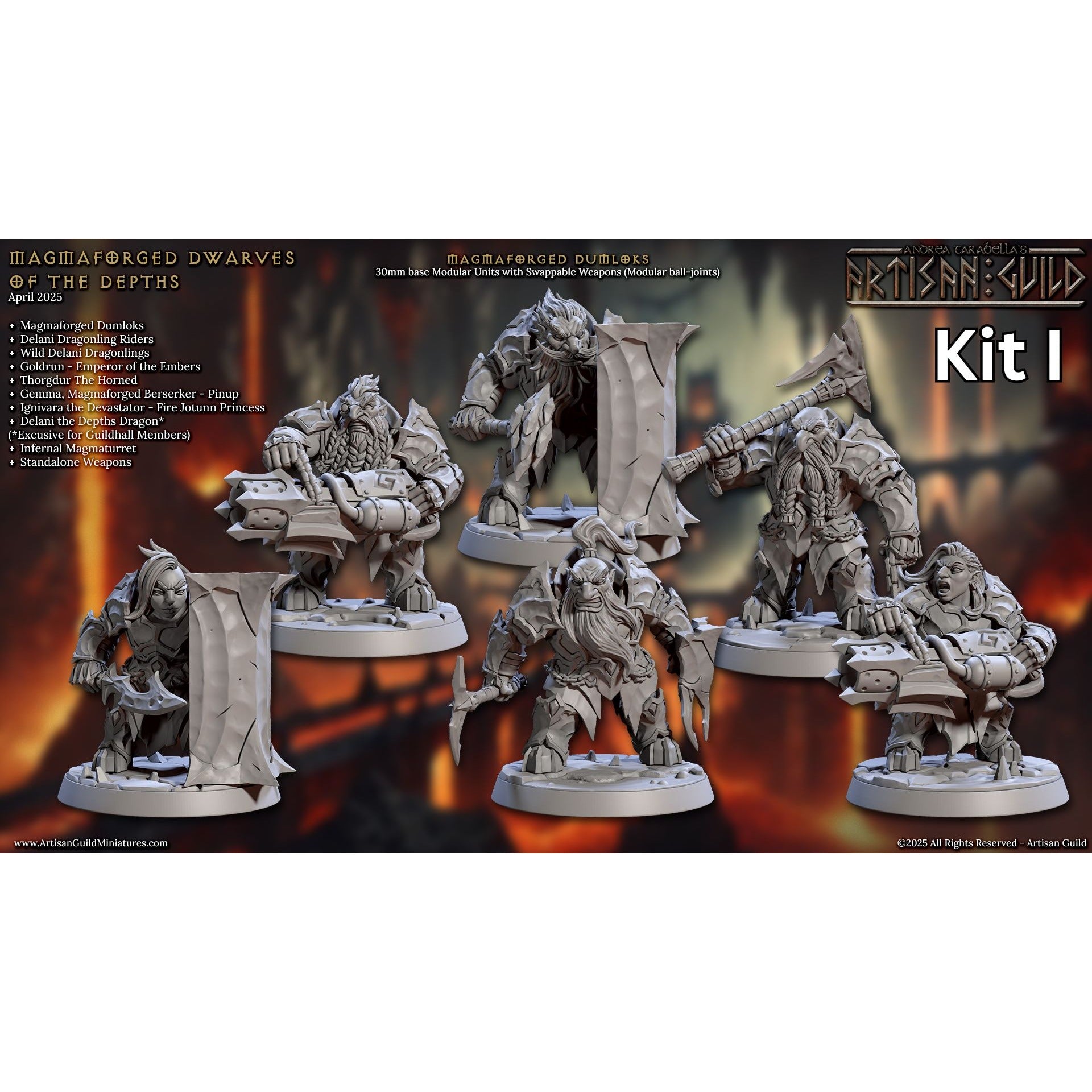 Magmaforged Dumloks - Magmaforged Dwarves of the Depths - 3d Printed Miniature sculpted by Artisan Guild