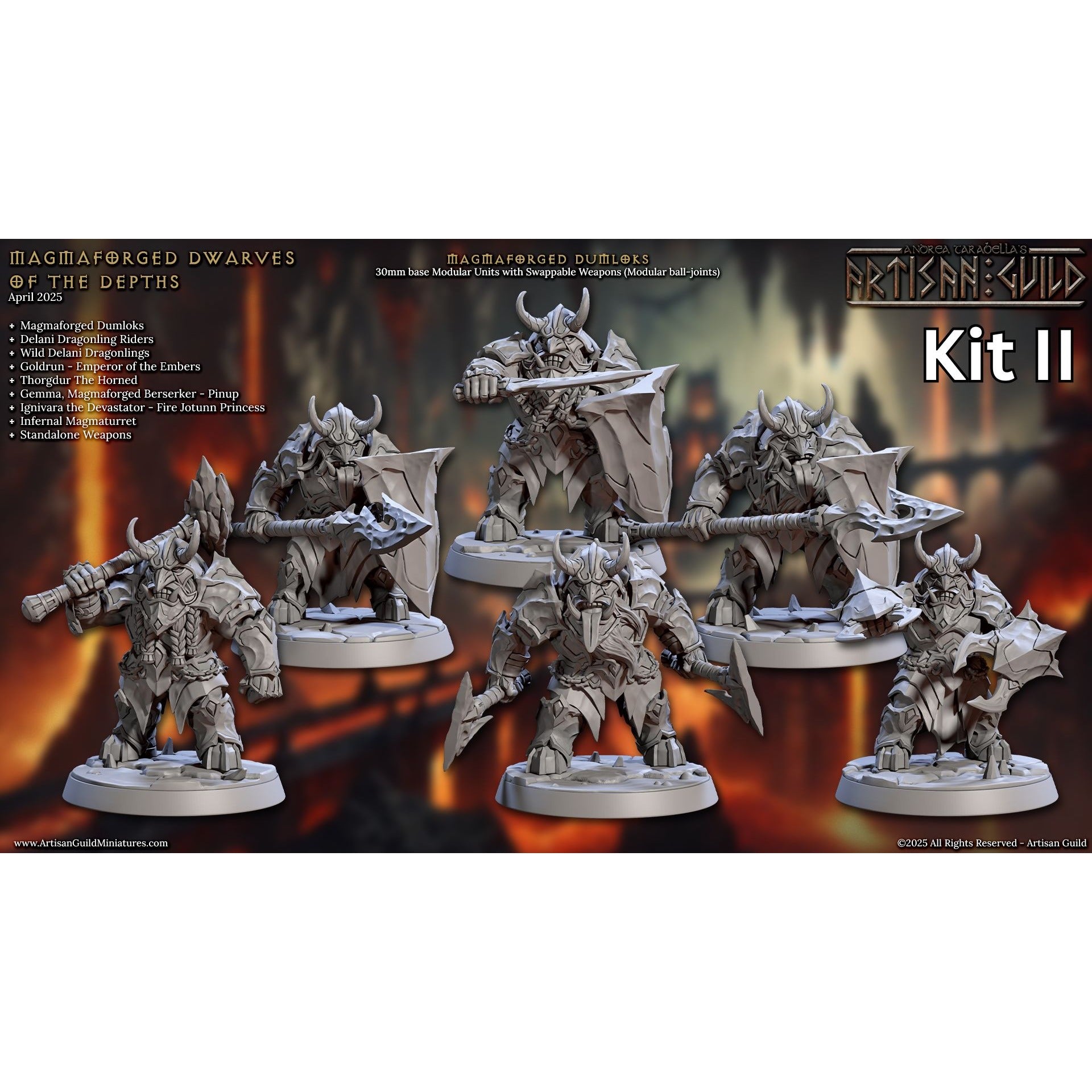 Magmaforged Dumloks - Magmaforged Dwarves of the Depths - 3d Printed Miniature sculpted by Artisan Guild