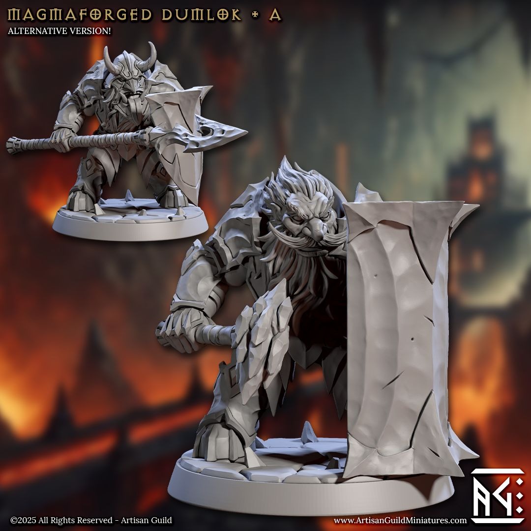 Magmaforged Dumloks - Magmaforged Dwarves of the Depths - 3d Printed Miniature sculpted by Artisan Guild