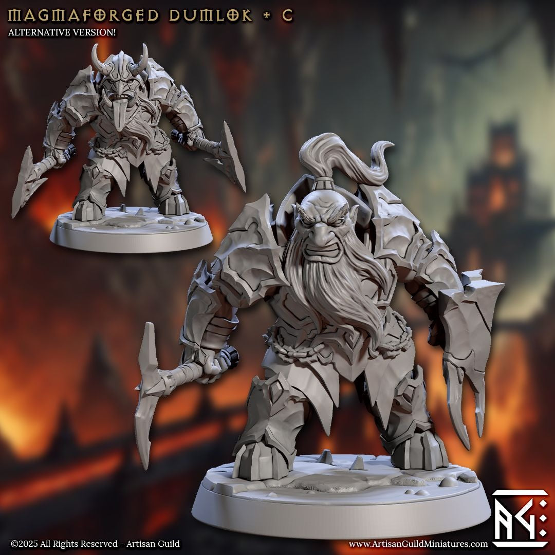 Magmaforged Dumloks - Magmaforged Dwarves of the Depths - 3d Printed Miniature sculpted by Artisan Guild
