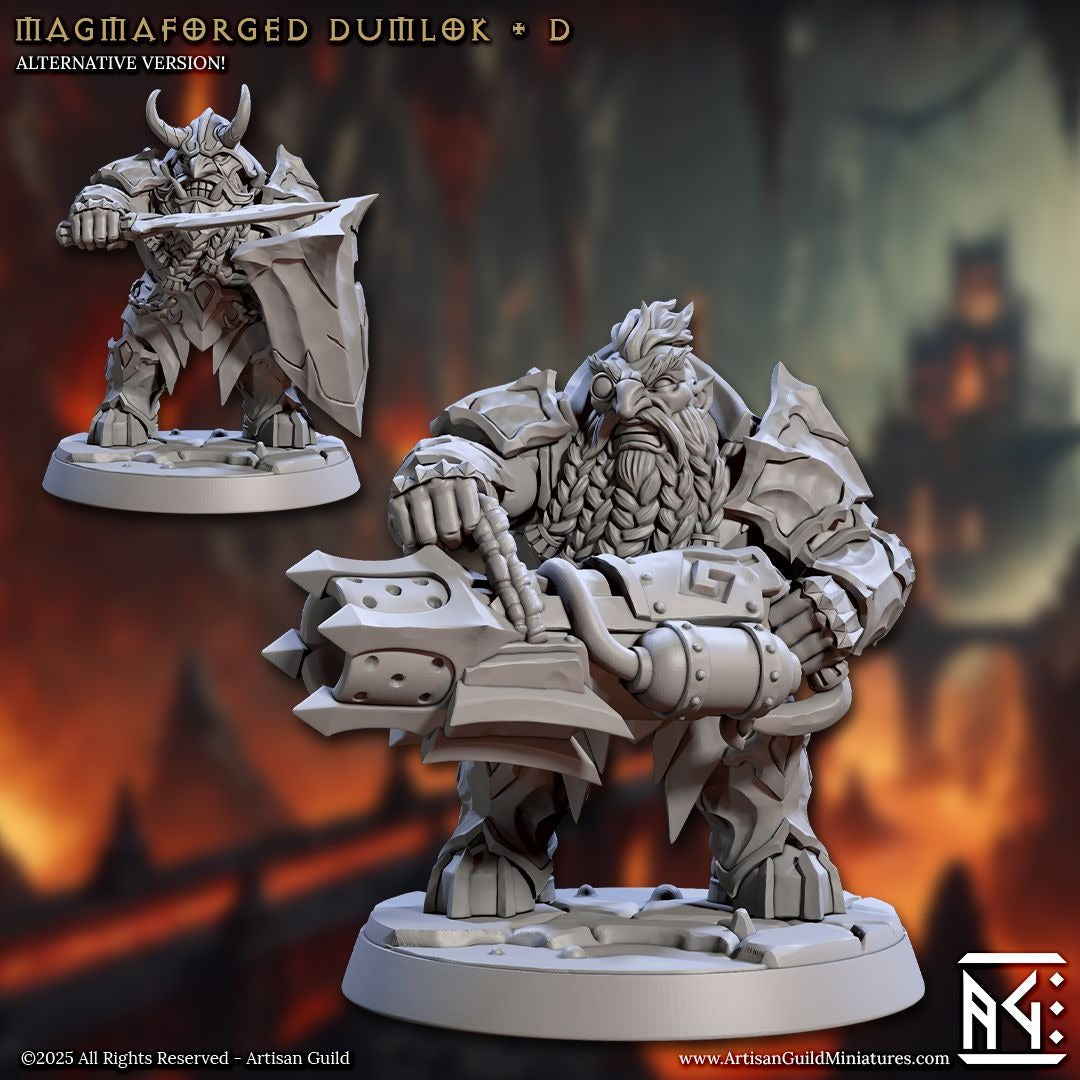 Magmaforged Dumloks - Magmaforged Dwarves of the Depths - 3d Printed Miniature sculpted by Artisan Guild