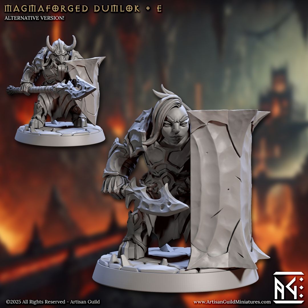 Magmaforged Dumloks - Magmaforged Dwarves of the Depths - 3d Printed Miniature sculpted by Artisan Guild