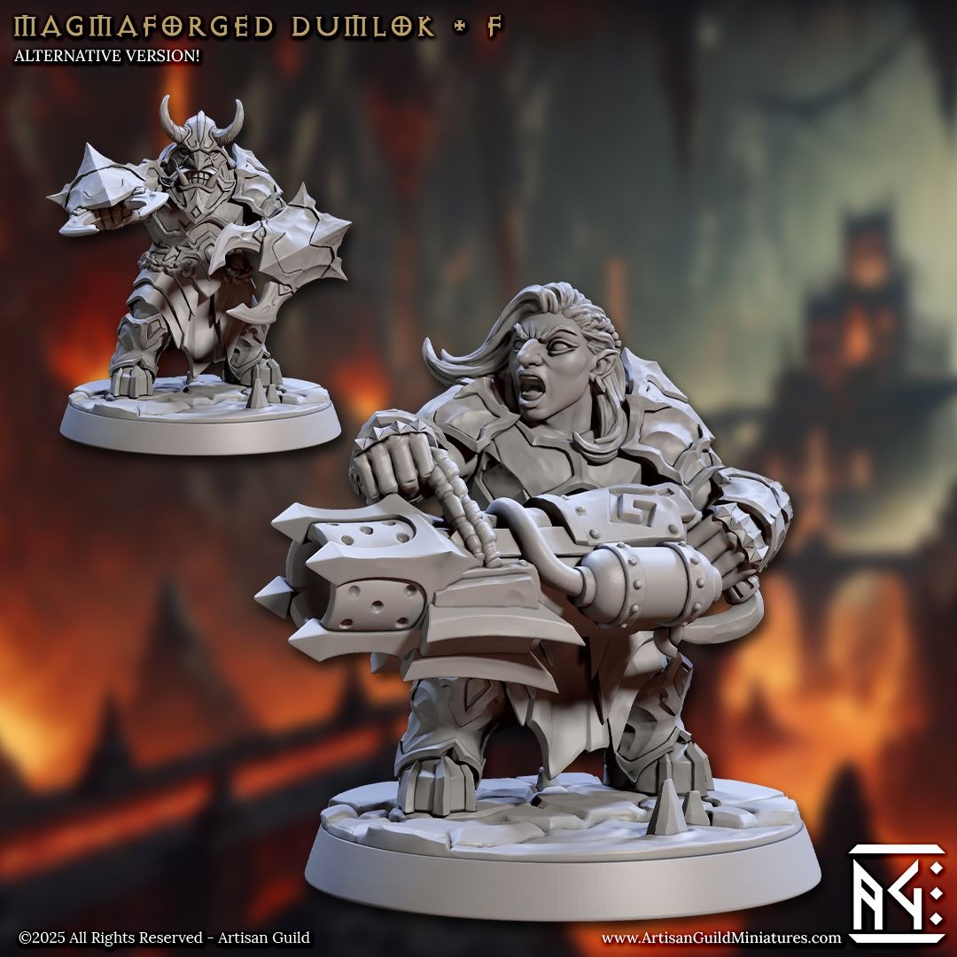 Magmaforged Dumloks - Magmaforged Dwarves of the Depths - 3d Printed Miniature sculpted by Artisan Guild