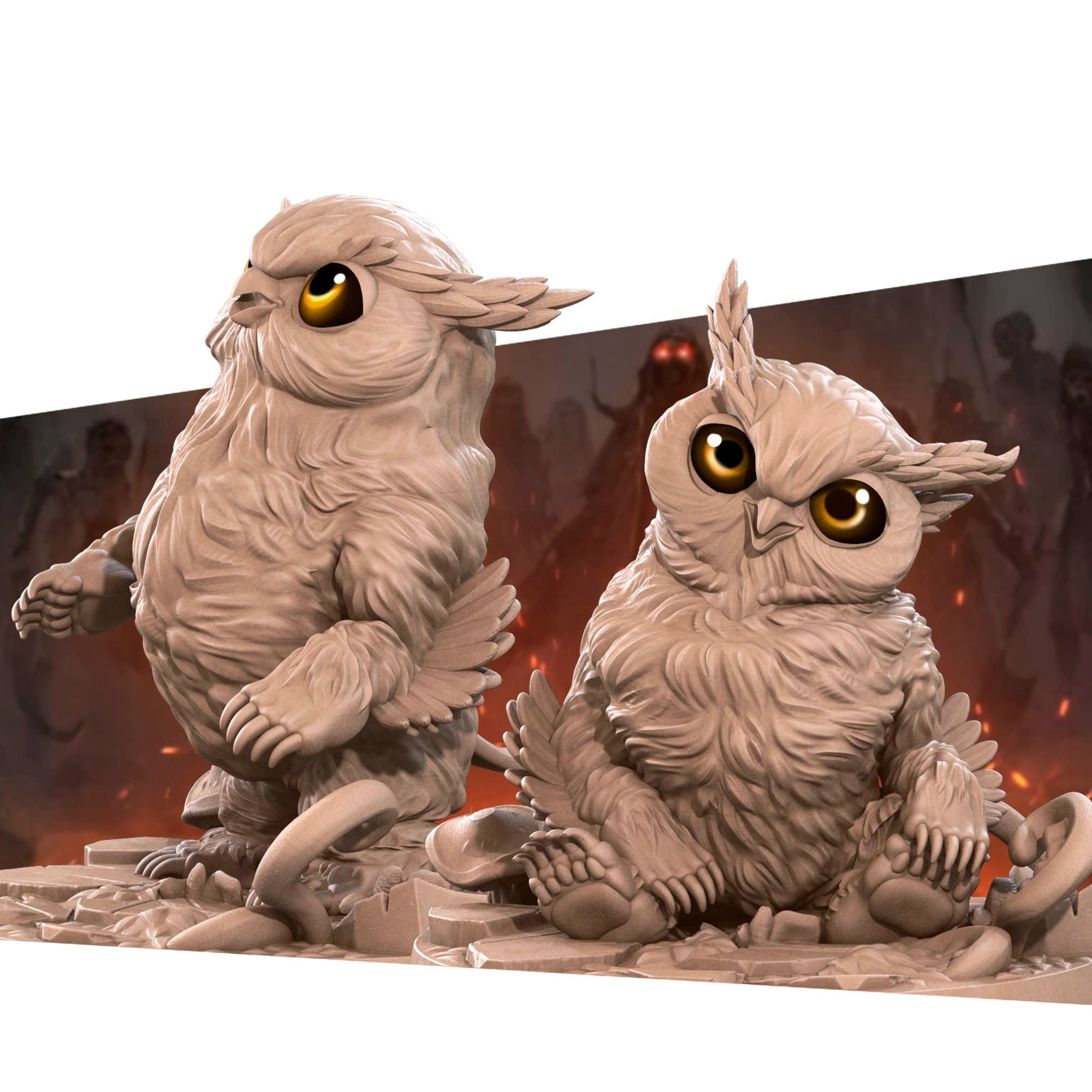 Owlbear Cubs - Iconic Monsters - 3d Printed Miniature sculpted by Bite the Bullet