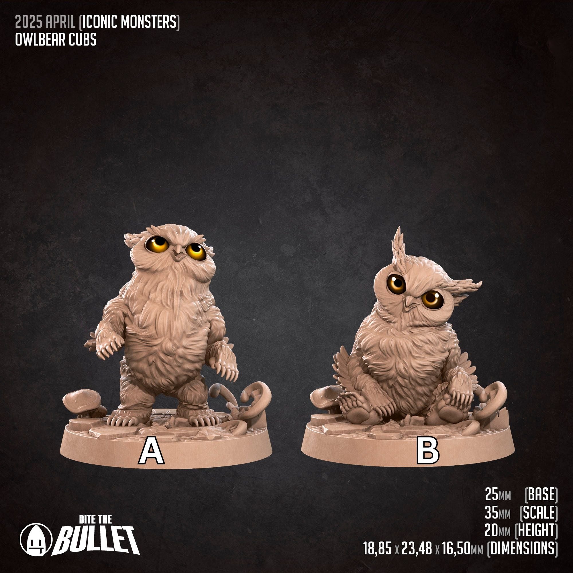 Owlbear Cubs - Iconic Monsters - 3d Printed Miniature sculpted by Bite the Bullet