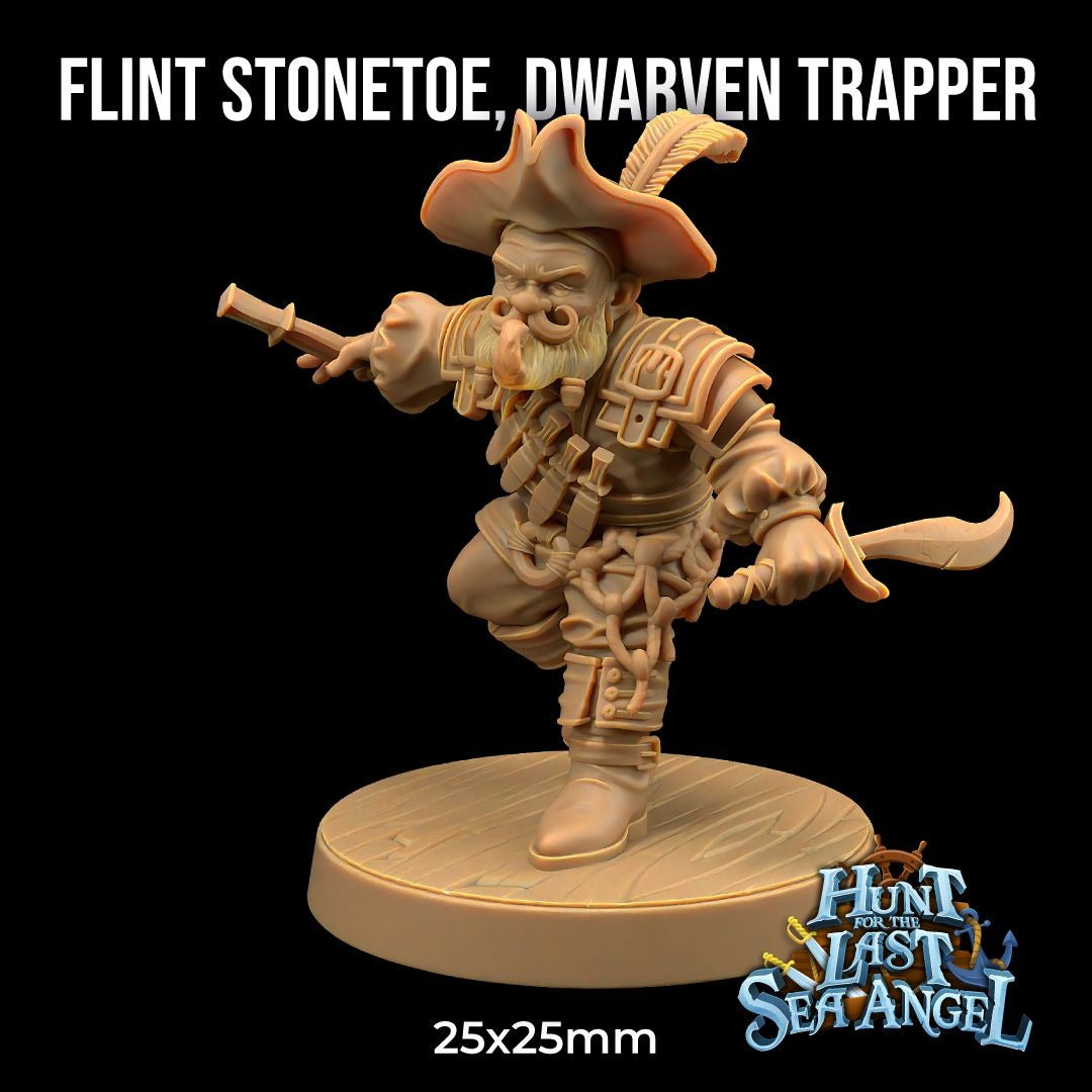 Flint Stonetoe, Dwarven Trapper - Hunt for the Last Sea Angel - 3d Printed Miniature Sculpted by Dragon Trappers Lodge