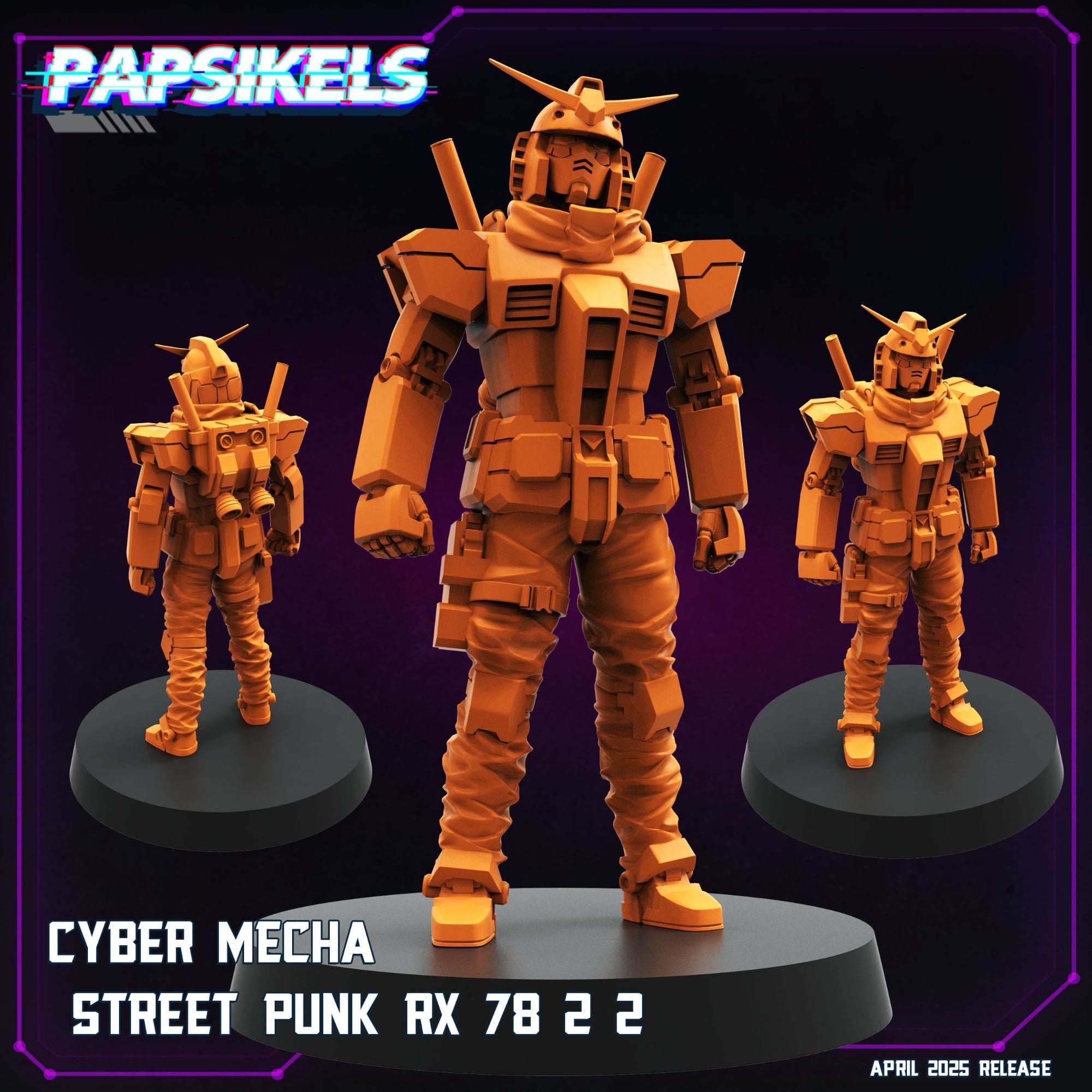 Cyber-Mecha Street Punk RX-78 - 3d Printed Miniature Sculpted by Papsikels Miniatures