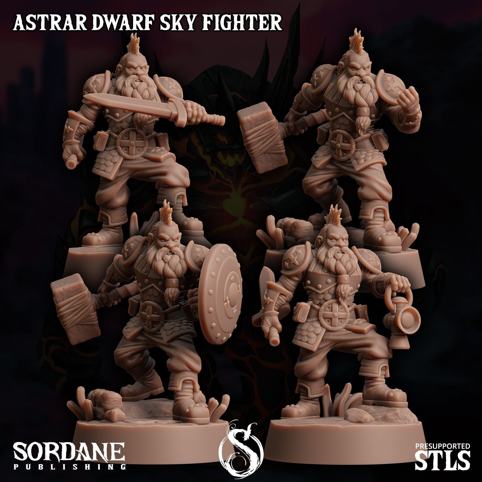 Astrar (Sky Dwarf) Fighter -  3d Printed Miniature Sculpted by Sordane Publishing