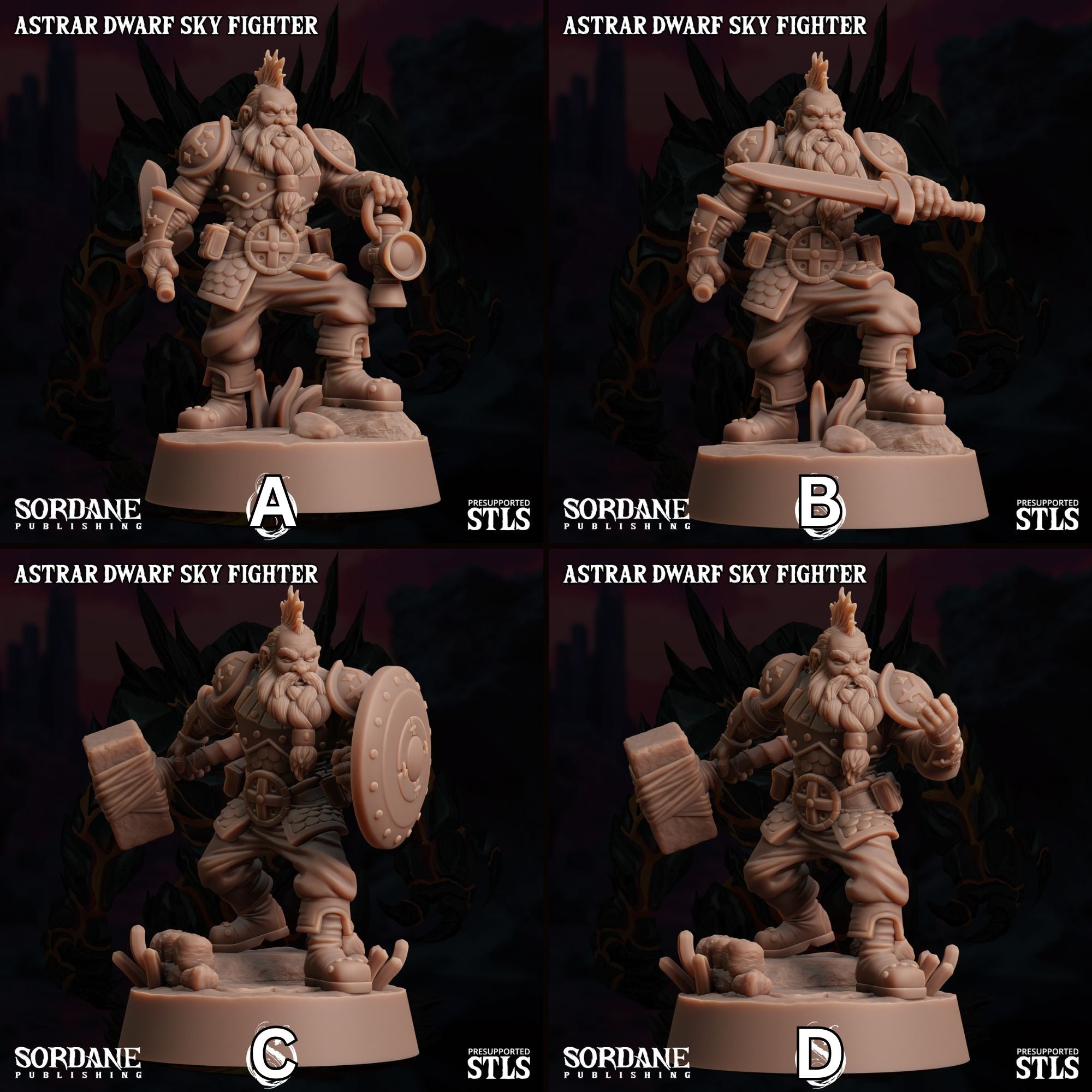 Astrar (Sky Dwarf) Fighter -  3d Printed Miniature Sculpted by Sordane Publishing