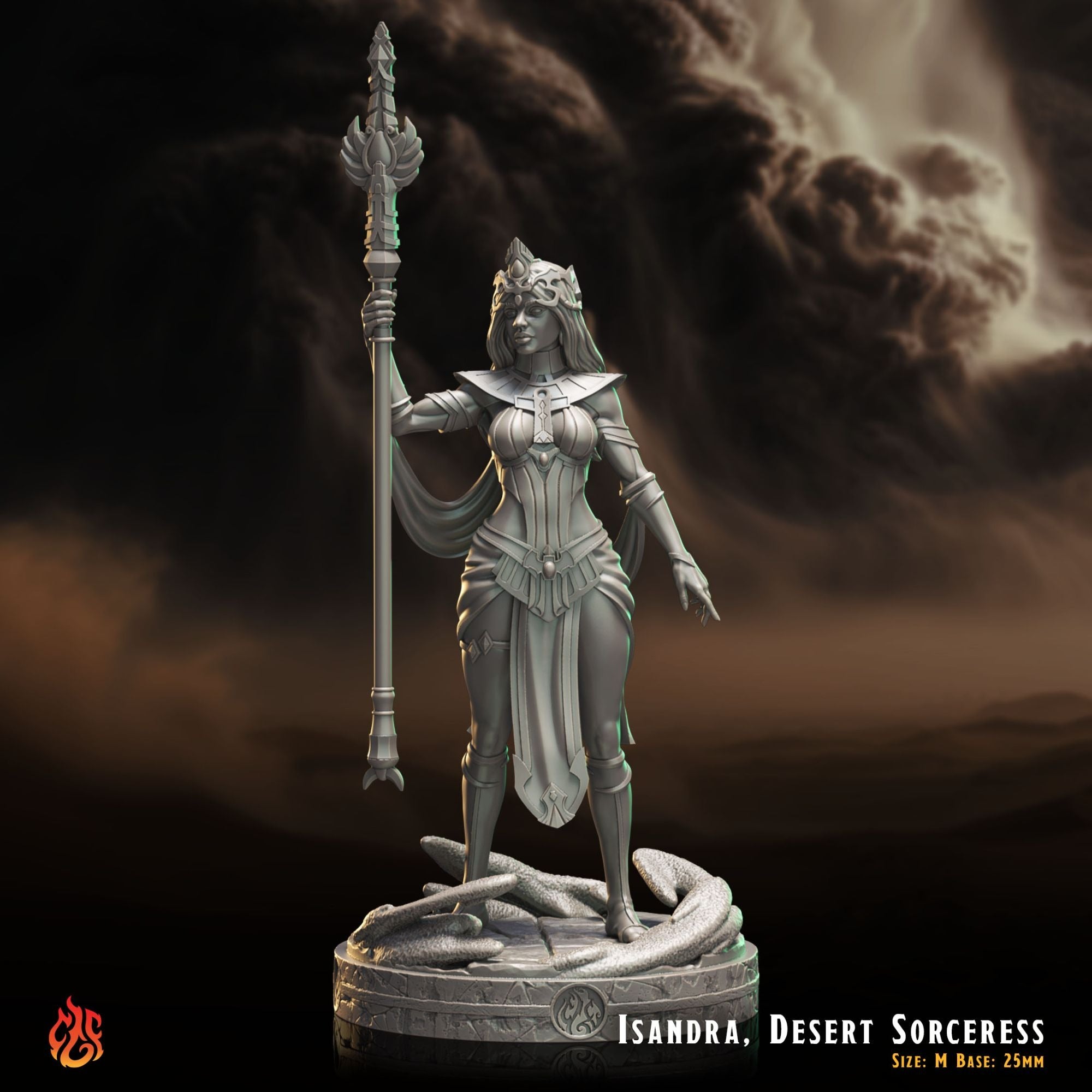 Isandra the Desert Sorceress - 3d Printed Miniature Sculpted by Crippled God Foundry