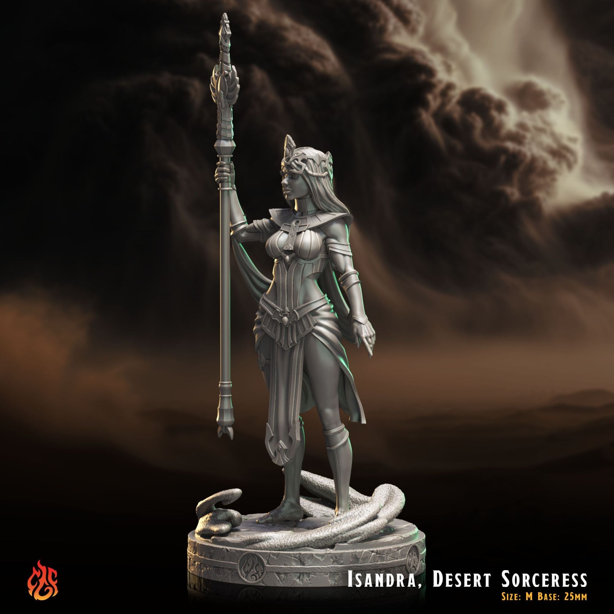 Isandra the Desert Sorceress - 3d Printed Miniature Sculpted by Crippled God Foundry