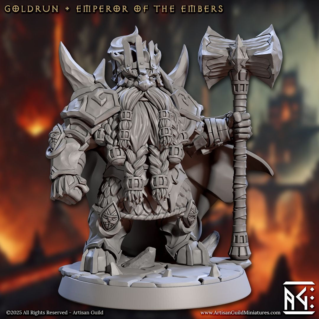 Goldrun, Emperor of Embers - Magmaforged Dwarves of the Depths - 3d Printed Miniature sculpted by Artisan Guild