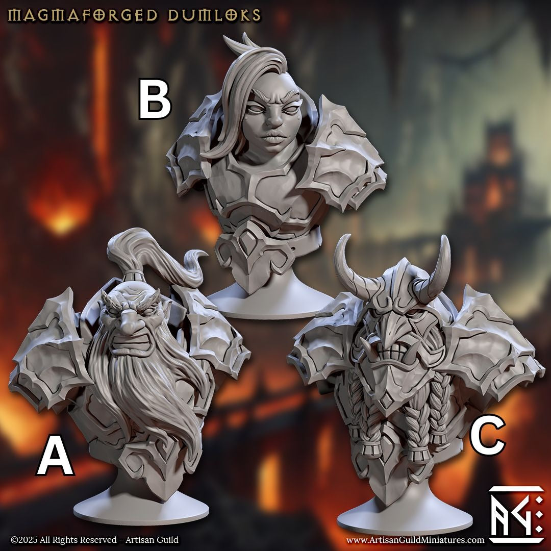 Magmaforged Dumlok Busts - Magmaforged Dwarves of the Depths - 3d Printed Miniature sculpted by Artisan Guild