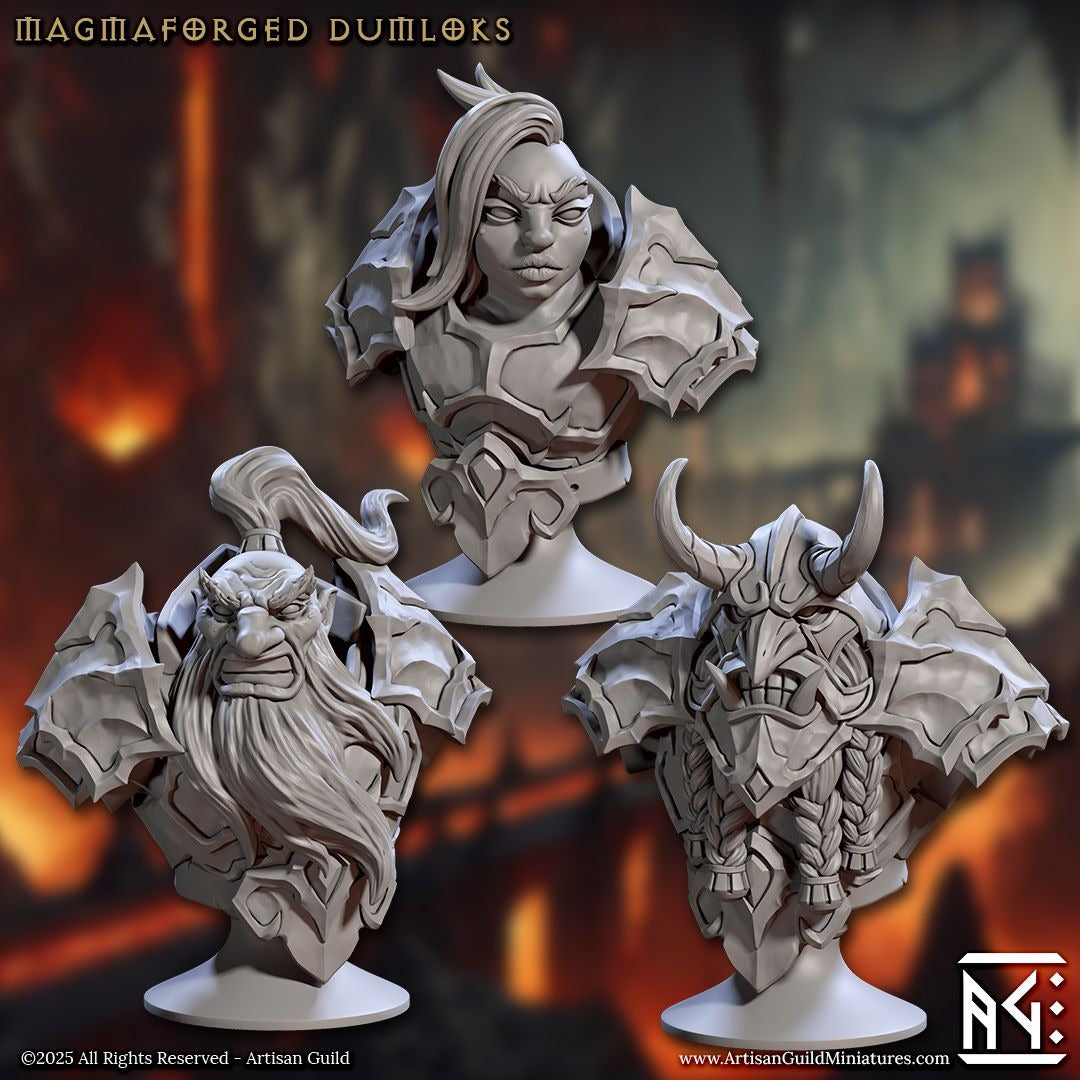 Magmaforged Dumlok Busts - Magmaforged Dwarves of the Depths - 3d Printed Miniature sculpted by Artisan Guild
