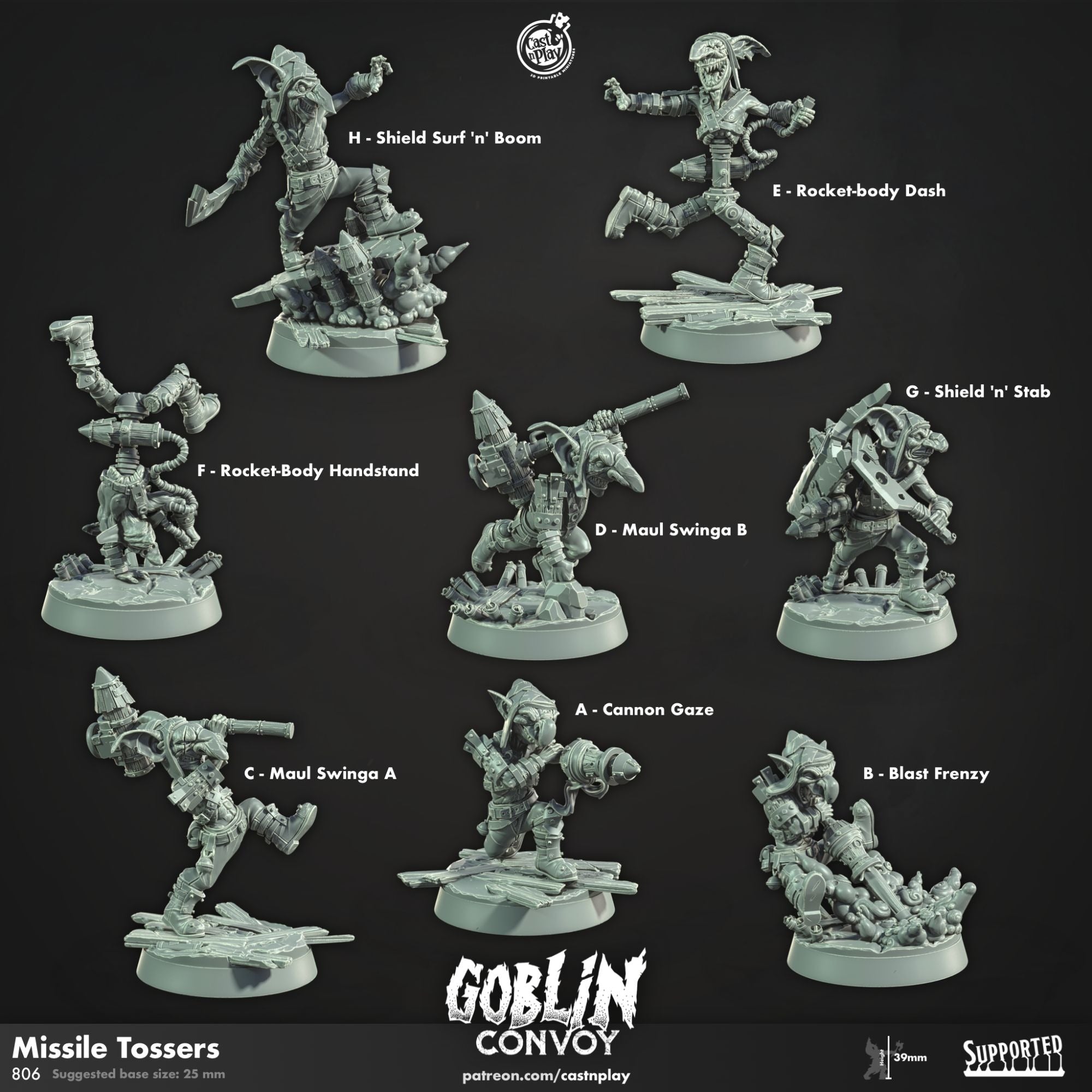 Goblin Missile tossers - Goblin Convoy - 3d Printed Miniature Sculpted by Cast N Play