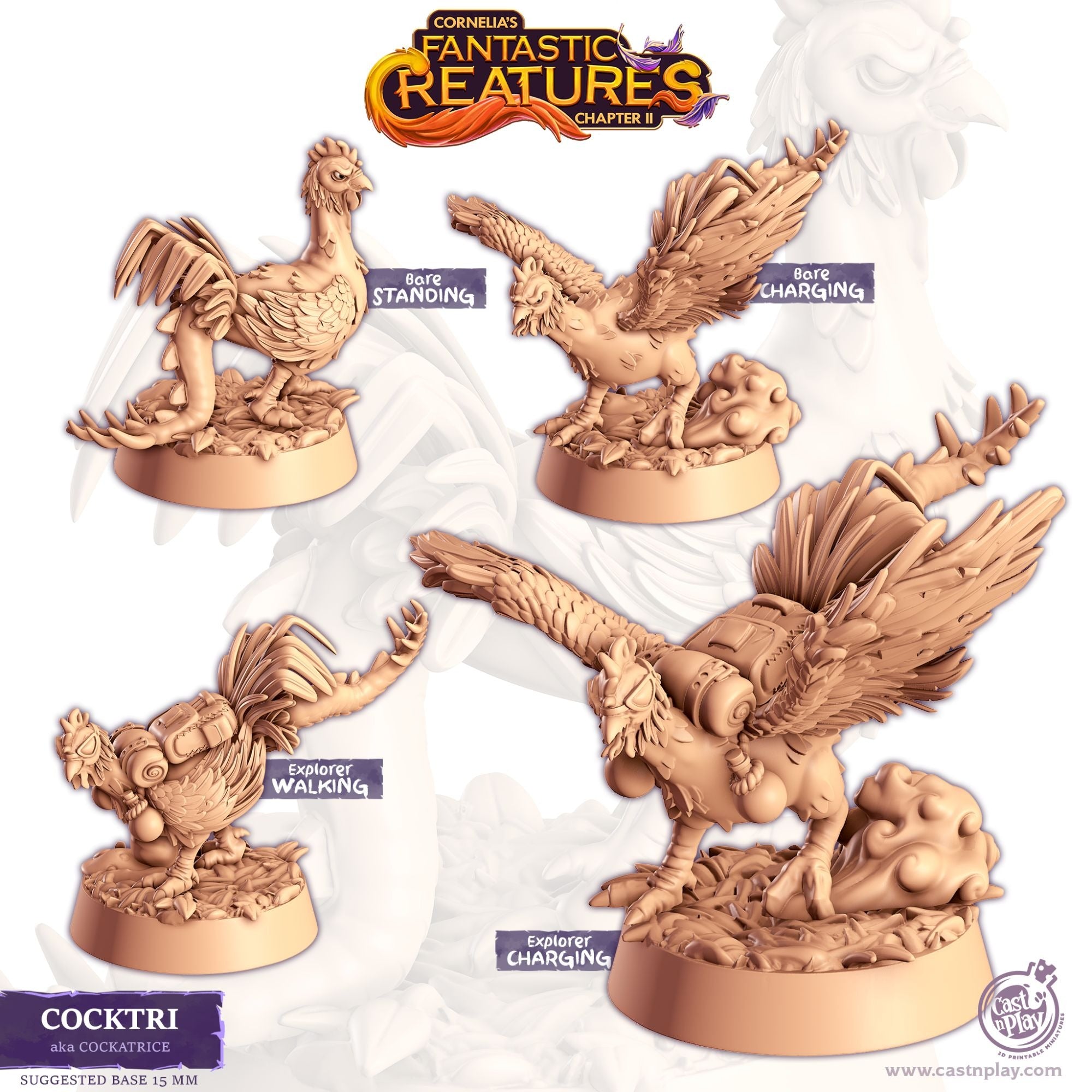 Coktri (Cockatrice) - Fantastic Creatures - 3d Printed Miniature Sculpted by Cast N Play