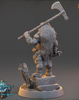A 3D model of a fantasy character holding a large weapon, standing on a platform.