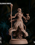 The image is a detailed 3D model of a female character, likely representing an elf or magical being, with intricate details and flowing robes.