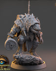 A detailed 3D model of a fantastical creature, possibly a dragon or serpent, with intricate armor and weapons, standing on a rock formation.