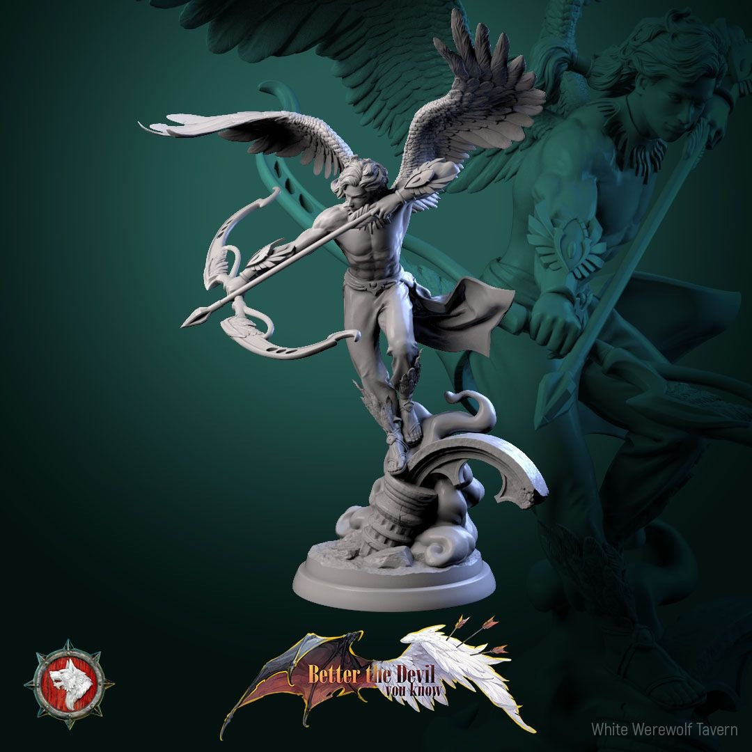 Angelic Archer 75mm Scale Statuette - Better the Devil You Know - 3d Printed Miniature Sculpted by White Werewolf Tavern