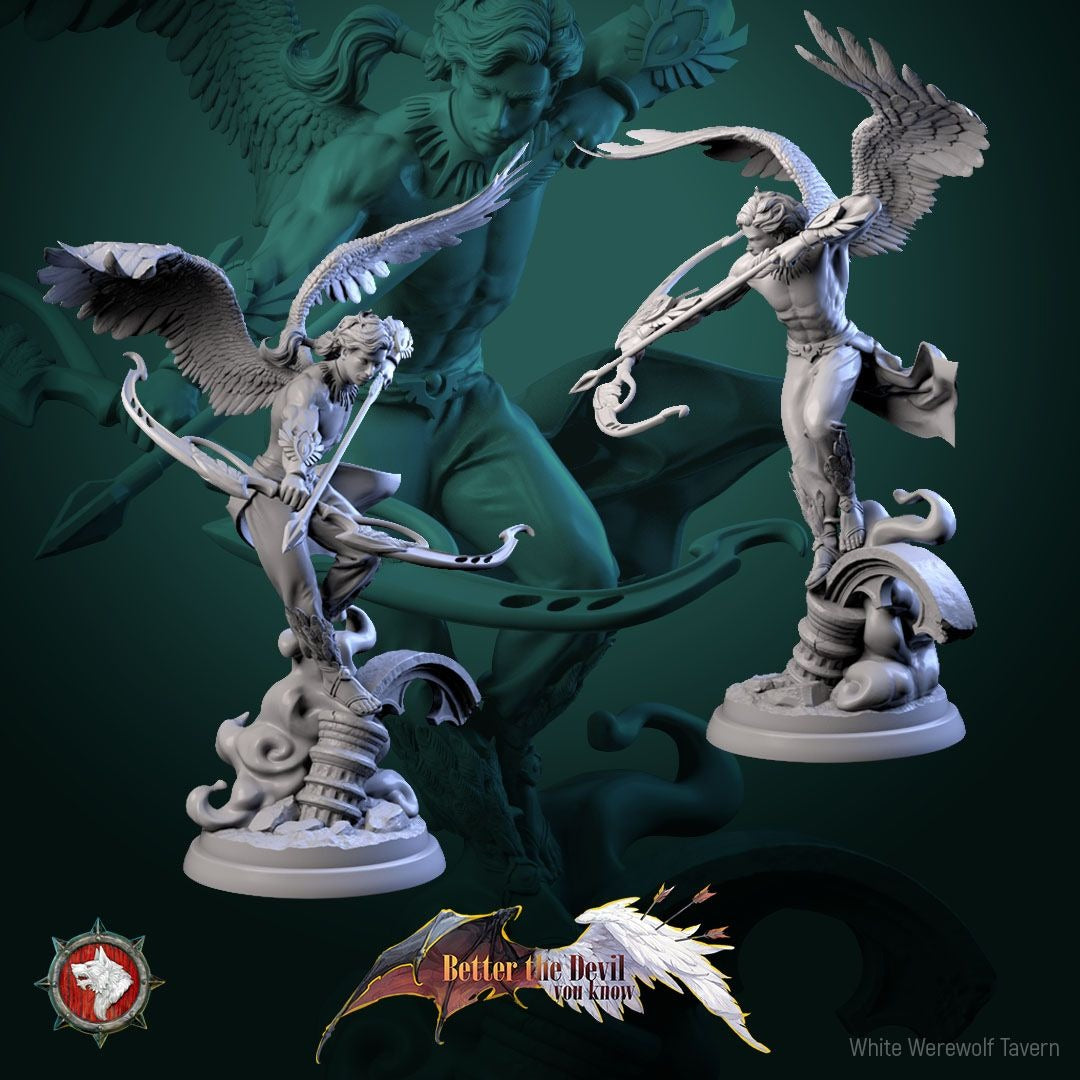 Angelic Archer 75mm Scale Statuette - Better the Devil You Know - 3d Printed Miniature Sculpted by White Werewolf Tavern
