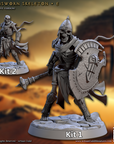 a statue of a skeleton knight holding a shield