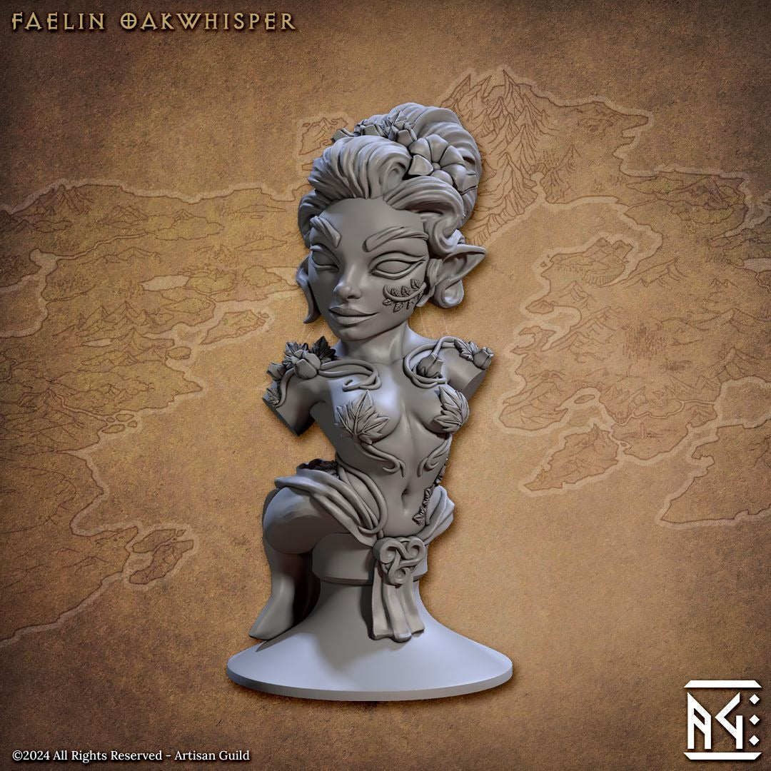 Bust: Faelin Oakwhisper - 3d Printed Miniature sculpted by Artisan Guild