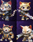 four different pictures of a cat with guns