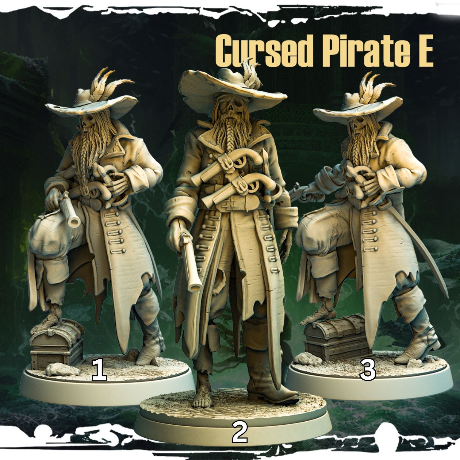 Cursed Pirates - Terror on Cursed Waters - 3d Printed Miniature Sculpted by Monolith Arts