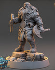 A detailed 3D model of a fantasy character, likely a dwarf or gnome, standing on a rocky base and holding various weapons. The character is wearing ornate armor and clothing, and has a beard and long hair. The image is described as a collage of multiple images, so it is not possible to provide a detailed description of each individual image.