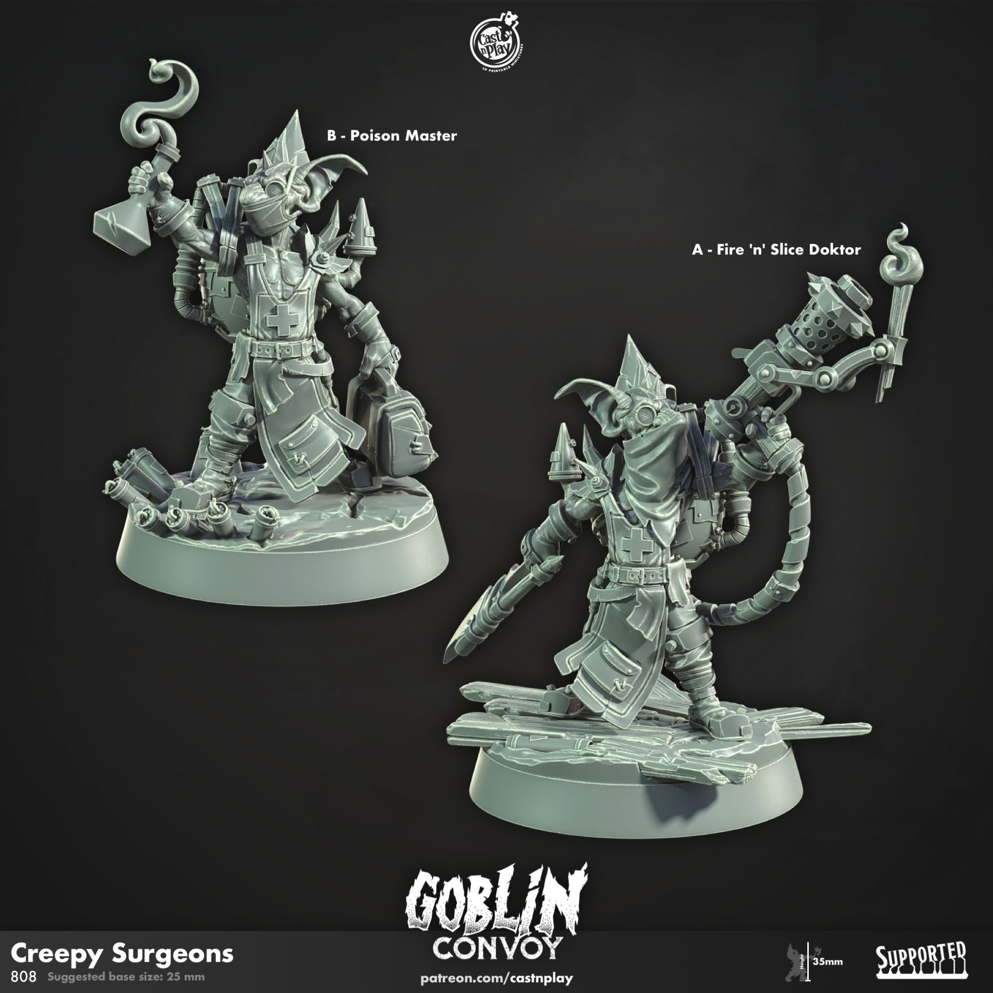 Goblin Creepy Surgeons - Goblin Convoy - 3d Printed Miniature Sculpted by Cast N Play