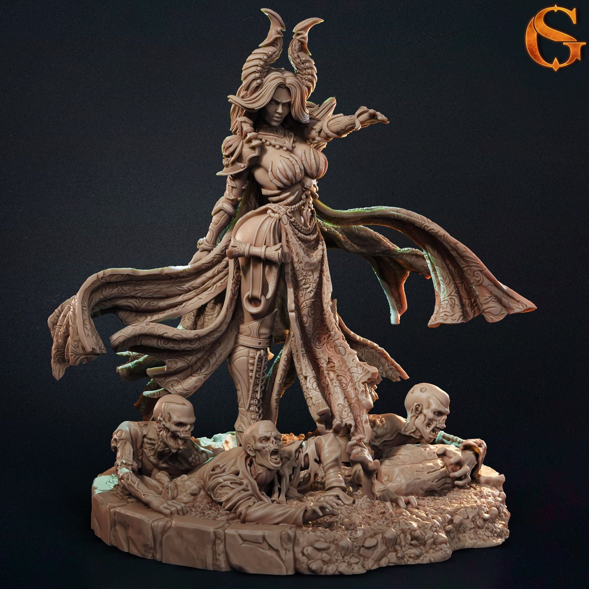 Paleandra, Female Tiefling Necromancer - 3d Printed Miniature Sculpted by SolGood Creations