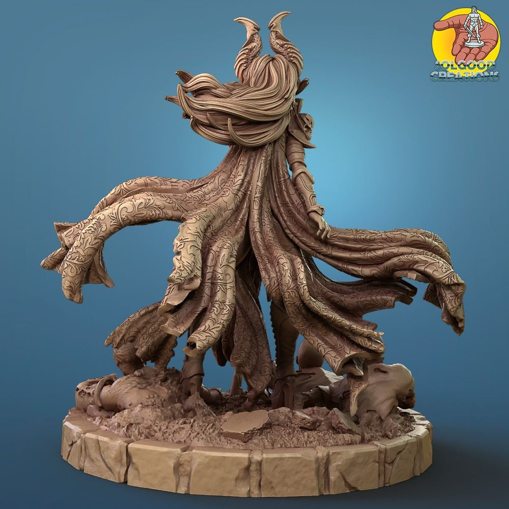 Paleandra, Female Tiefling Necromancer - 3d Printed Miniature Sculpted by SolGood Creations
