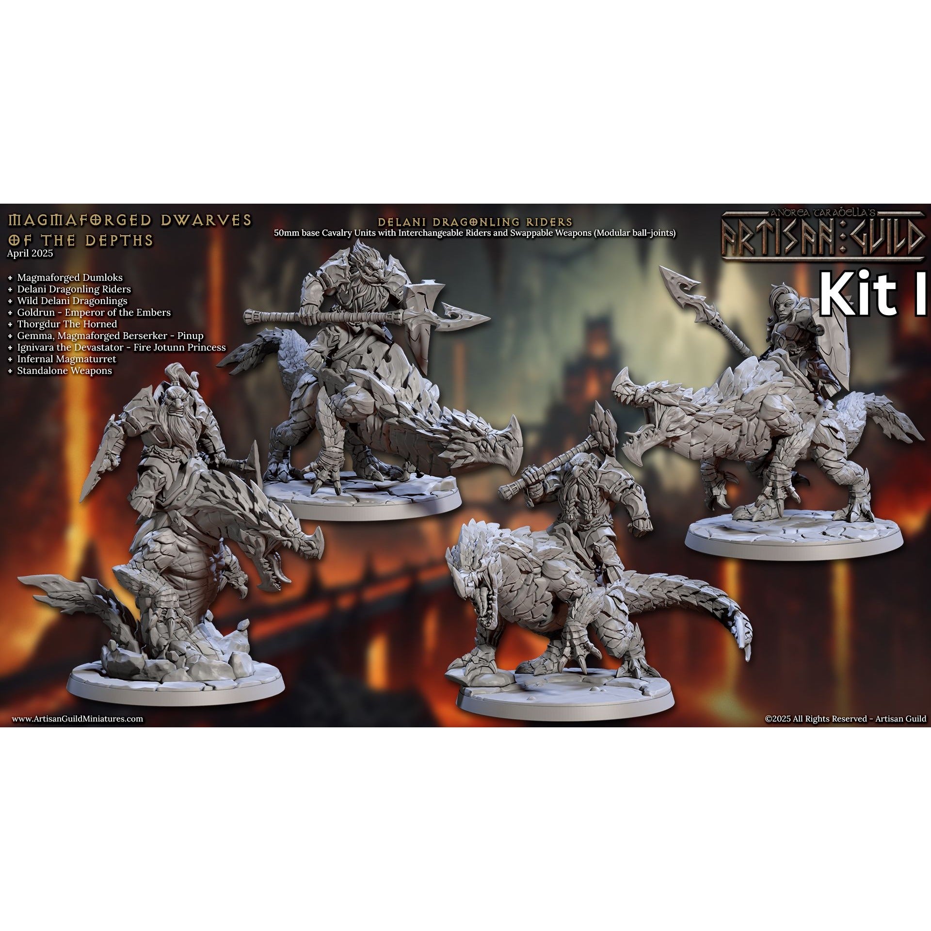 Delani Dragonlings with Riders - Magmaforged Dwarves of the Depths - 3d Printed Miniature sculpted by Artisan Guild