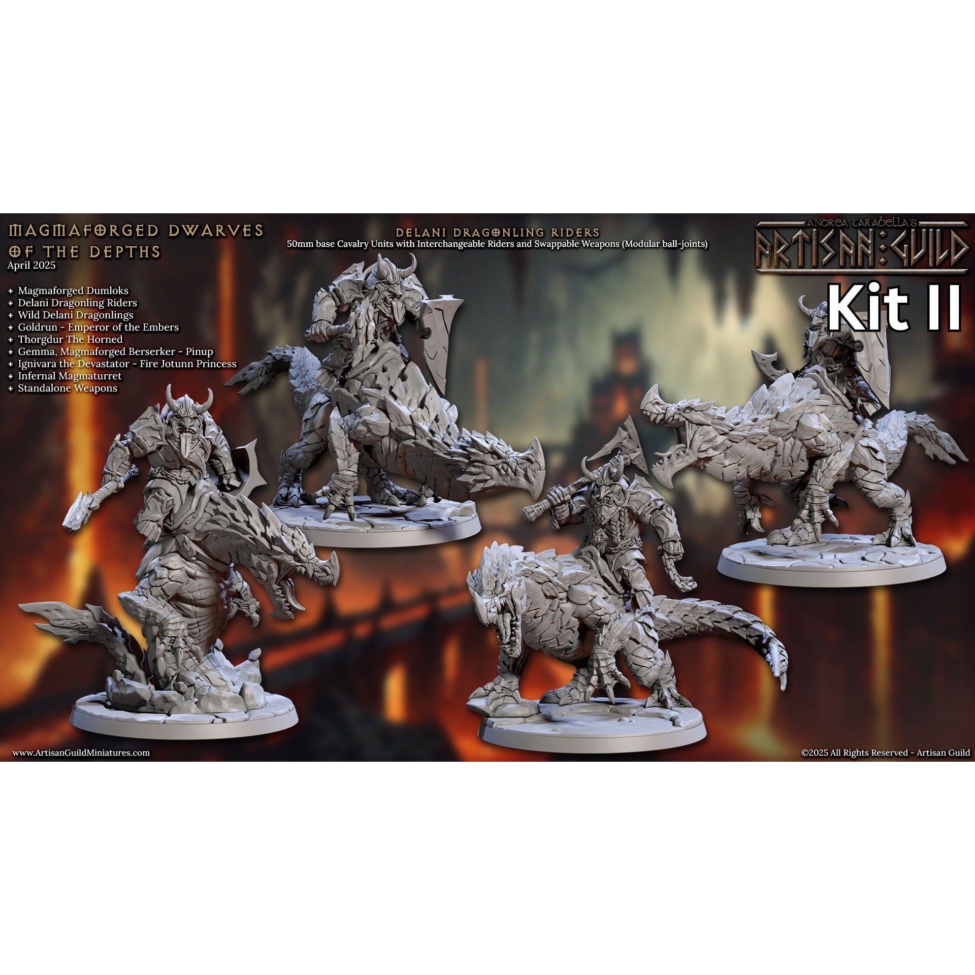 Delani Dragonlings with Riders - Magmaforged Dwarves of the Depths - 3d Printed Miniature sculpted by Artisan Guild