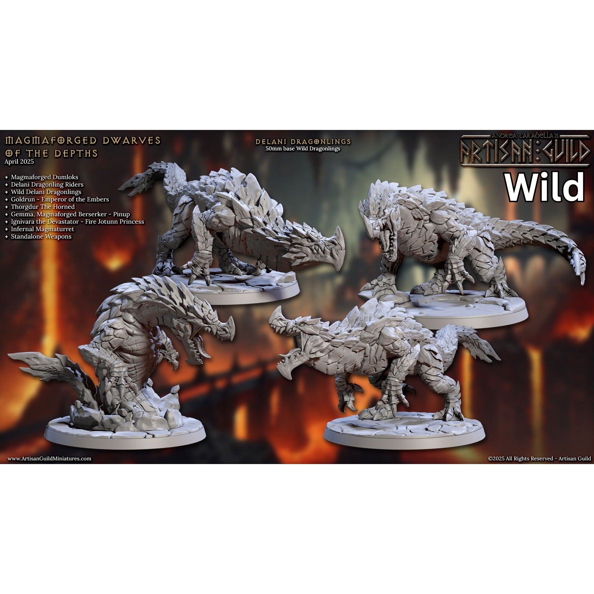 Delani Dragonlings with Riders - Magmaforged Dwarves of the Depths - 3d Printed Miniature sculpted by Artisan Guild