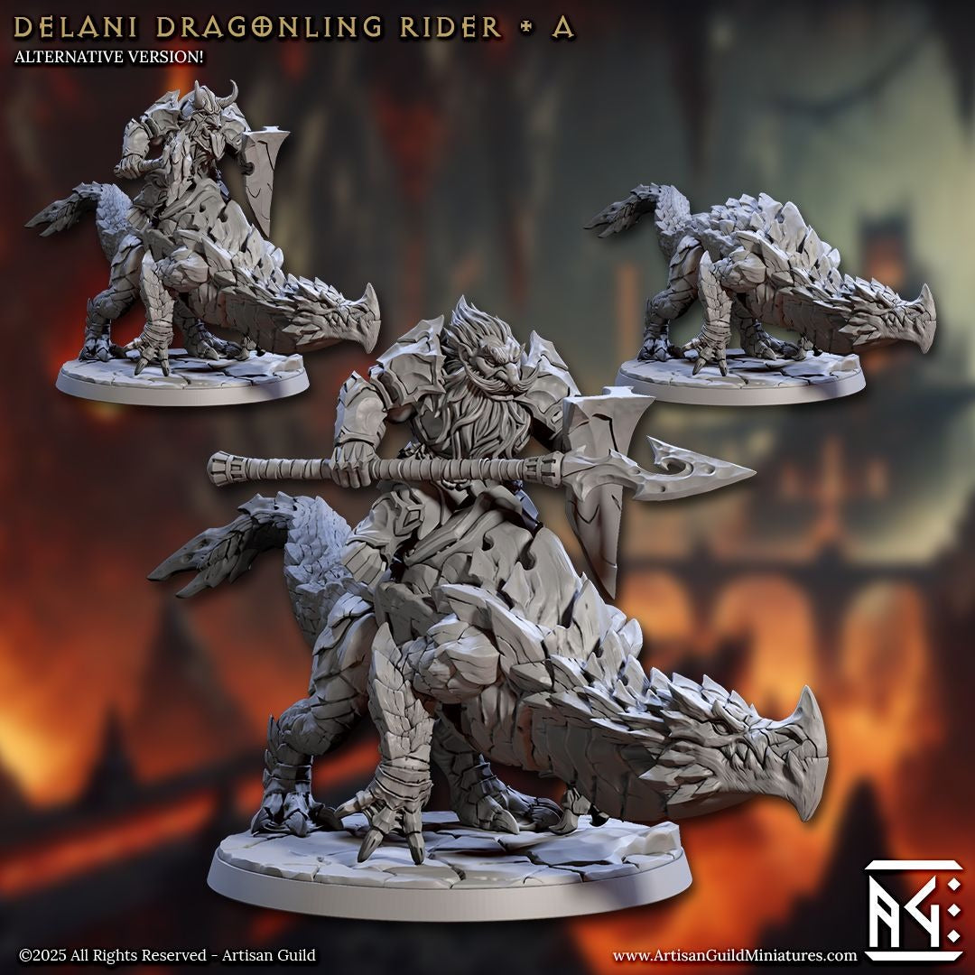 Delani Dragonlings with Riders - Magmaforged Dwarves of the Depths - 3d Printed Miniature sculpted by Artisan Guild