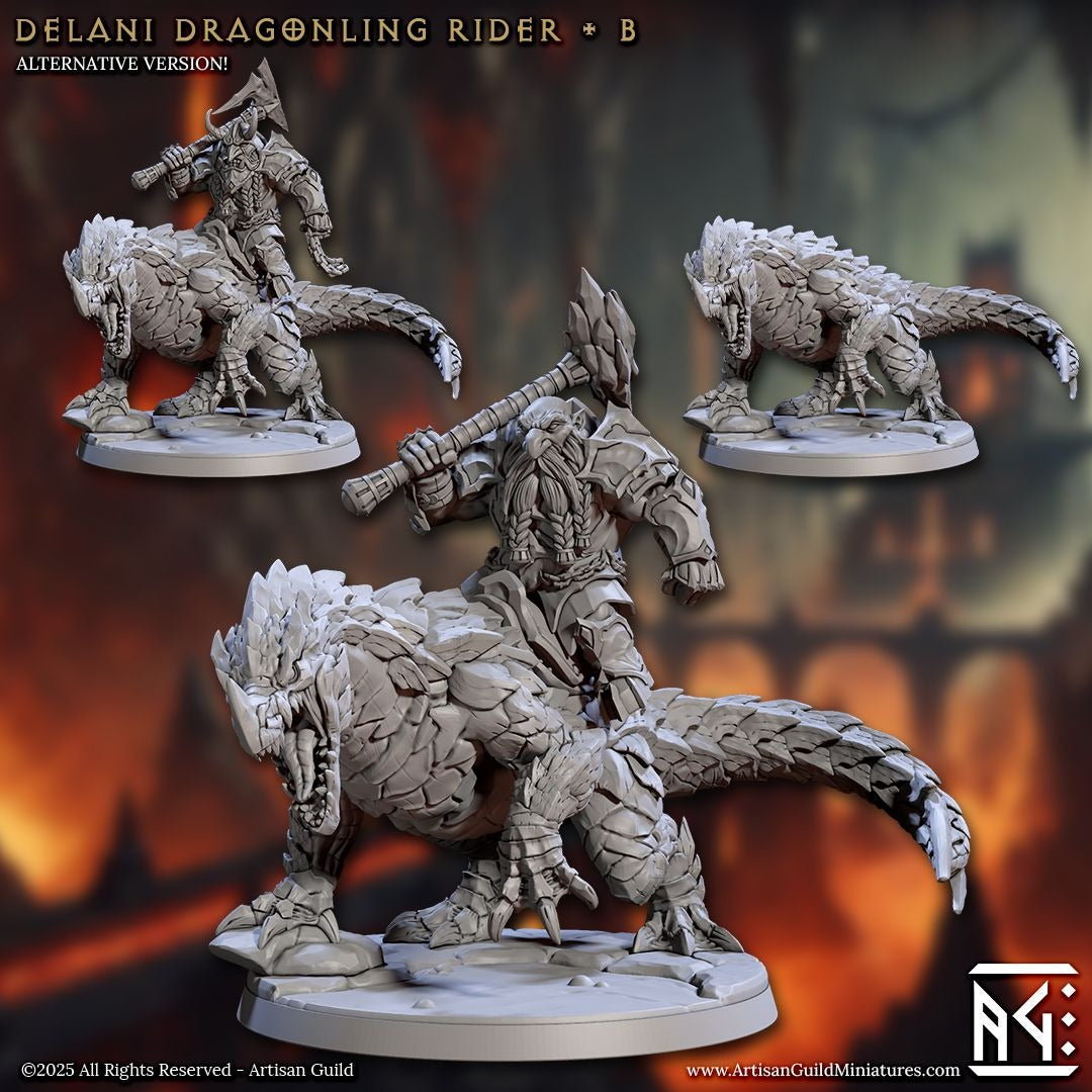 Delani Dragonlings with Riders - Magmaforged Dwarves of the Depths - 3d Printed Miniature sculpted by Artisan Guild