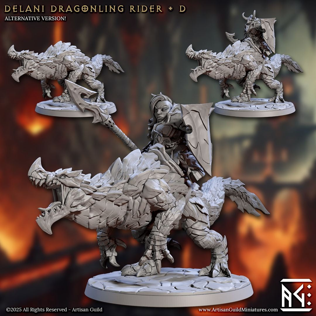Delani Dragonlings with Riders - Magmaforged Dwarves of the Depths - 3d Printed Miniature sculpted by Artisan Guild
